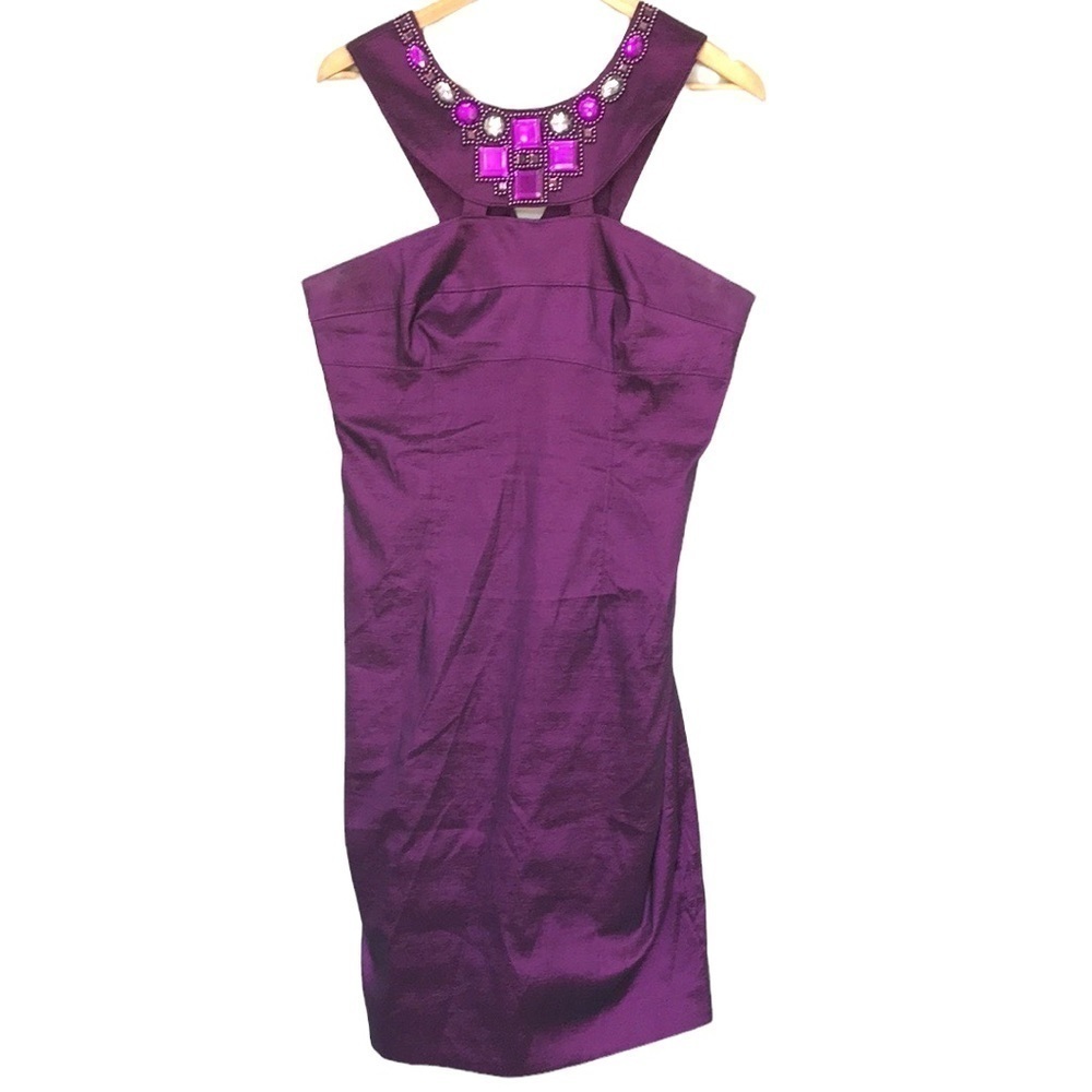Liliana Purple Jewel Neck Evening Dress Size 14